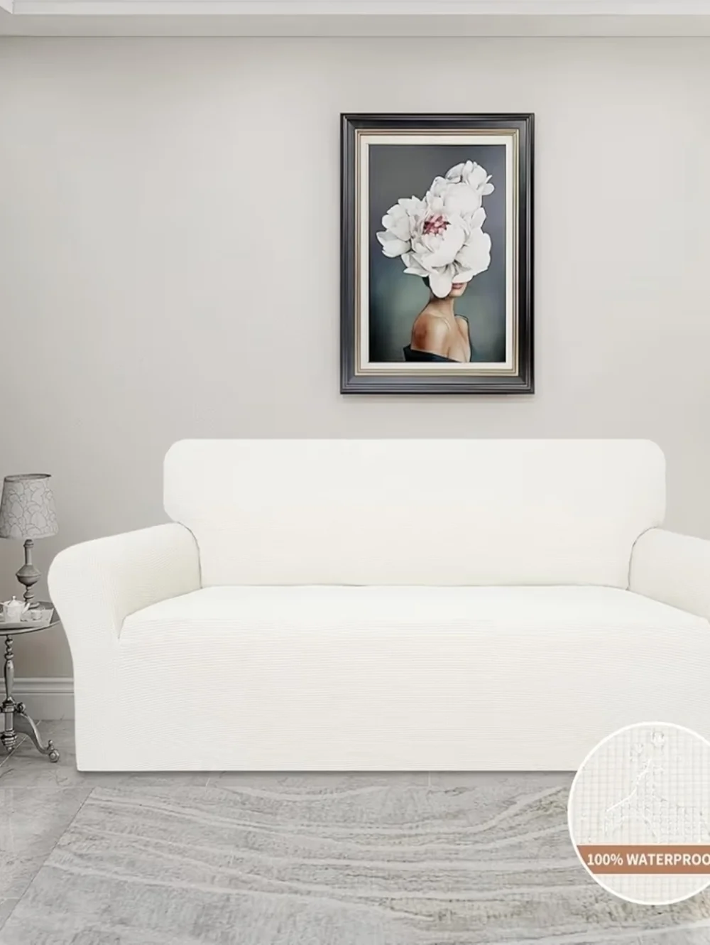 Classic Stretch Waterproof Oversized Sofa Slipcover in Cream